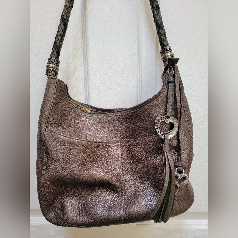 Brighton metallic color Pebbled Leather Shoulder Bag with Braided Strap.